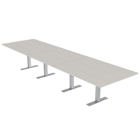 SKUTCHI DESIGNS 14 Person Modular Rectangular Conference Table, T-Bases, Harmony Series, 14X4, Sea Salt HAR-REC-48x168-T-XD1026